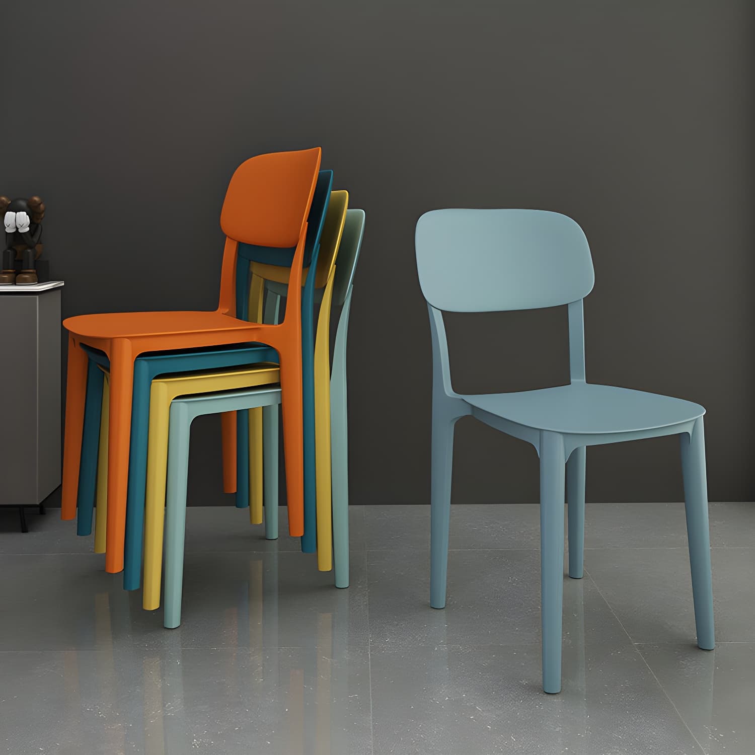 Scandinavian Stackable Armless Dining Chairs Plastic Open Back Dining Side Chair thumbnail 22