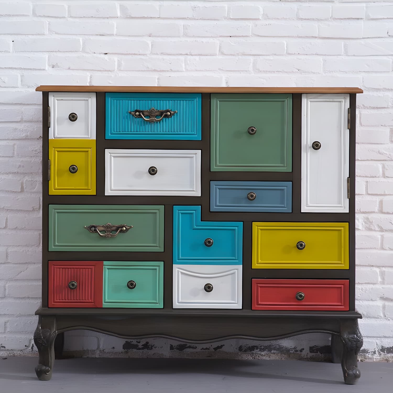 Industrial Painted Accent Cabinet with Drawers Solid Wood Chest thumbnail 3