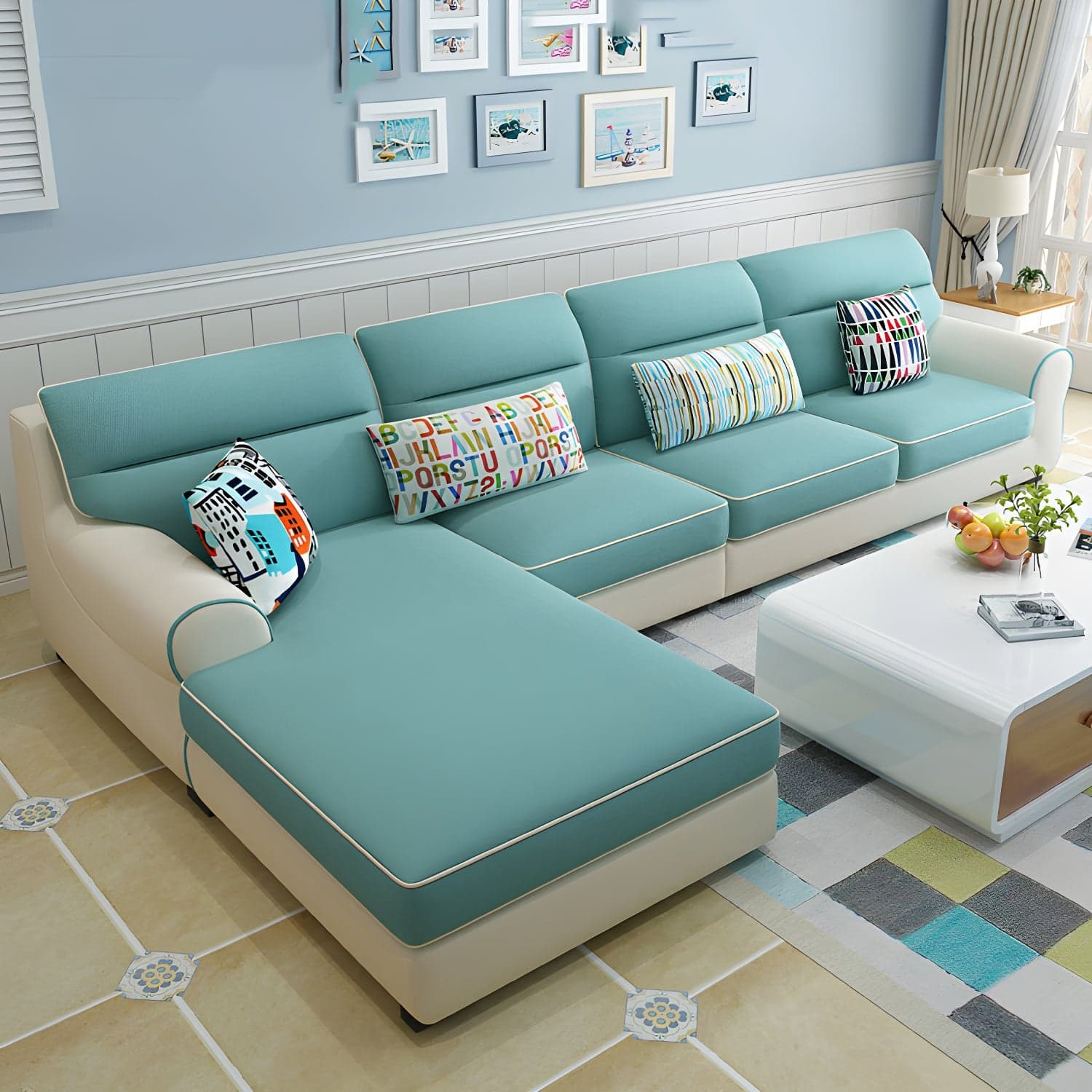 Large Modern L-Shape Stationary Wood Sectional Sofa with Round Arm and Cushion Back thumbnail 5