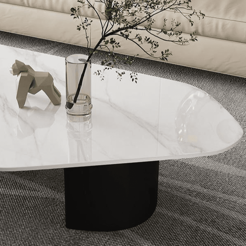 Modern Farmhouse Stone White Irregular Single Coffee Table with Twin Pedestal Base thumbnail 10