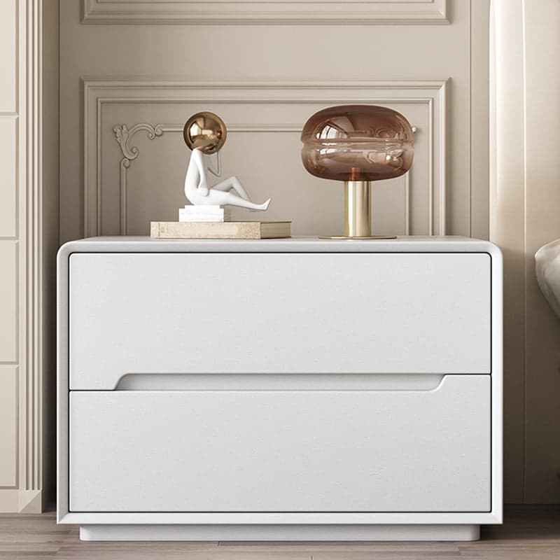 Modern Faux Leather Nightstand with 2 Drawers & No Distressing - Light Wood Tone thumbnail 2