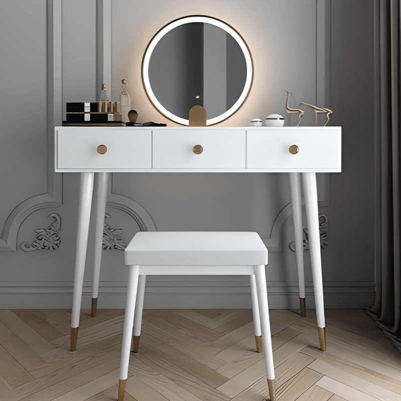Modish Standard/Small Makeup Vanity with Solid+Engineered Wood Table Top and 3/2 Drawers thumbnail 6