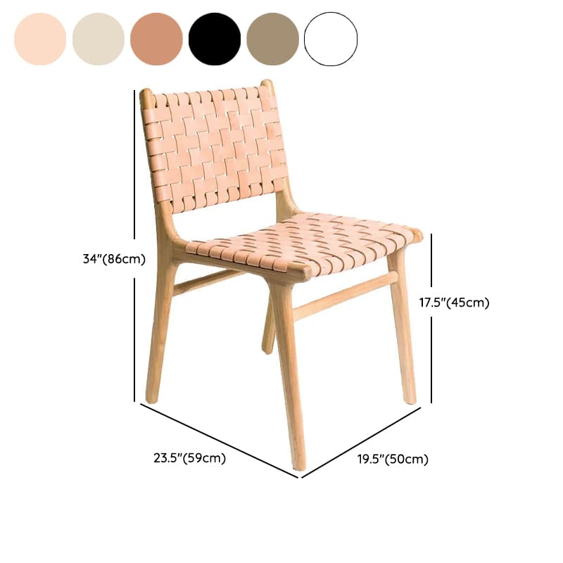 Modish Stable Genuine Leather/Rope/Faux Leather Woven Side Chair with Wood Framed Open Back and Natural Finish/Brown Base thumbnail 14