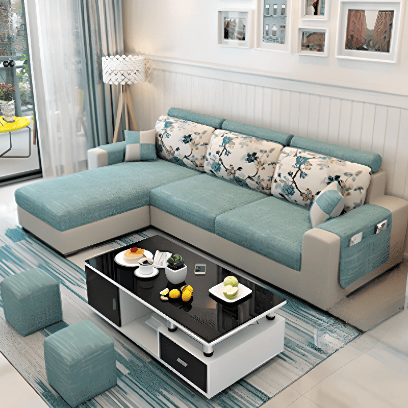 L-Shape Corner Sectional in Lavender/Olive Green/Beige with Left Hand Facing/Right Orientation thumbnail 3