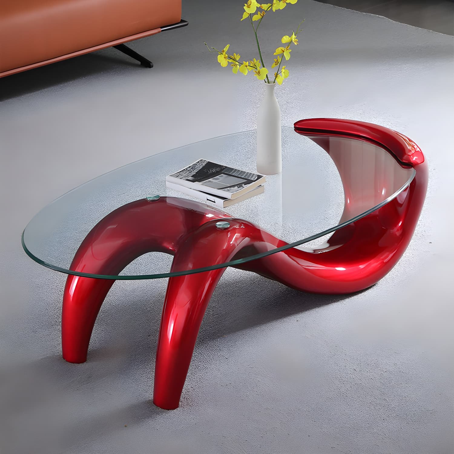 Glass Top Cocktail Table Oval Modern Minimalist Coffee Table thumbnail 9