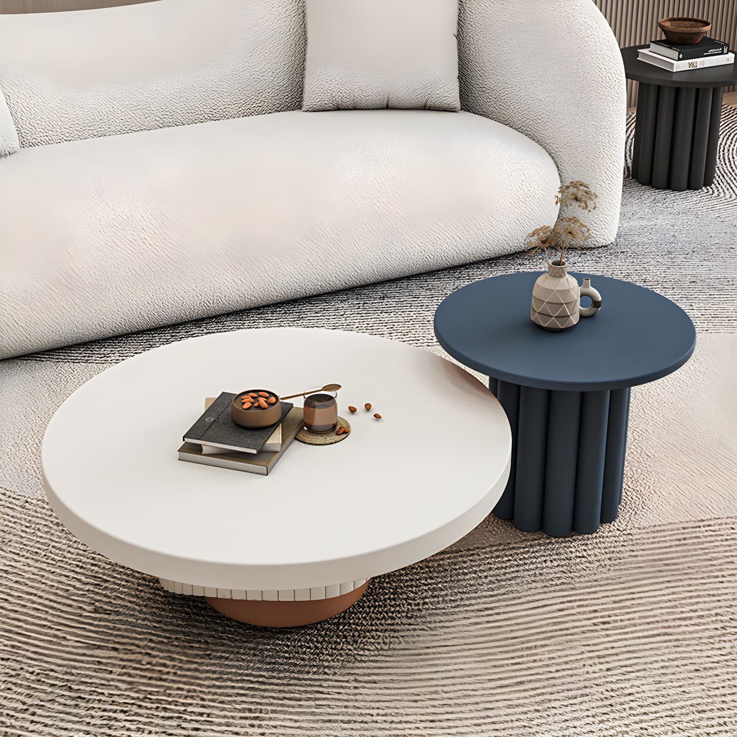 Pedestal Round Coffee Table Set Modern Minimalist Cocktail Table thumbnail 18