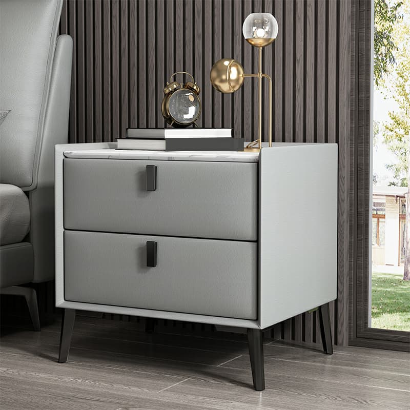Contemporary 4 Legs Storage Drawer Nightstand with Black Handles for Bedroom thumbnail 6