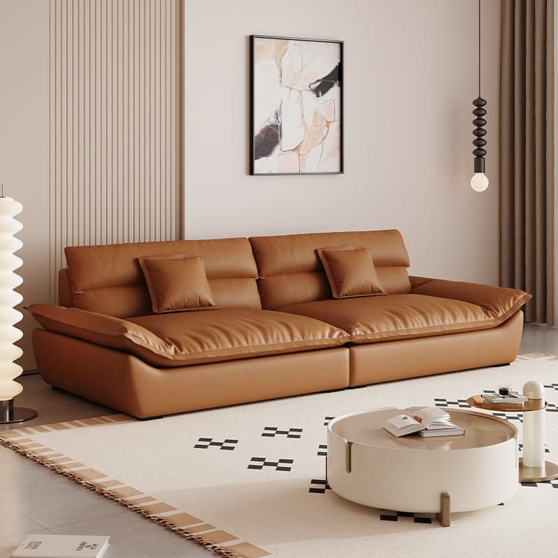 Modern Solid Color Scratch-defiant Standard Sofa in Light Gray/Taupe/Citrus Color, 3-seater with 2 Pillows thumbnail 10