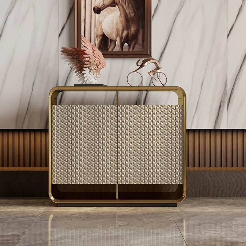 Self-supporting Metal Framed Wood Sideboard with Extreior 3 Shelves and a Counterboard in a Lavish Style