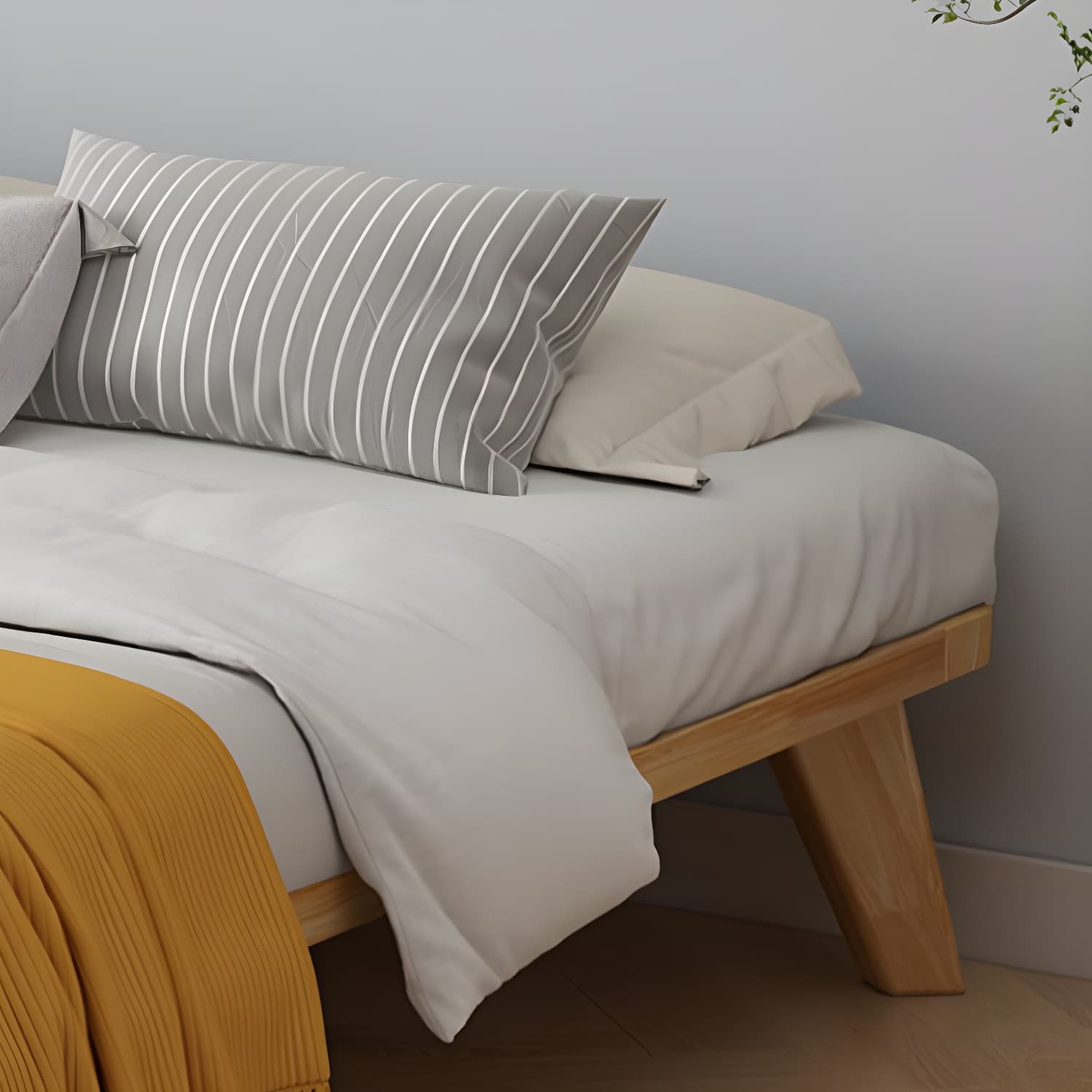 Natural Upholstered Wooden Bed Frame Nordic 13.39" H Platform Bed thumbnail 7