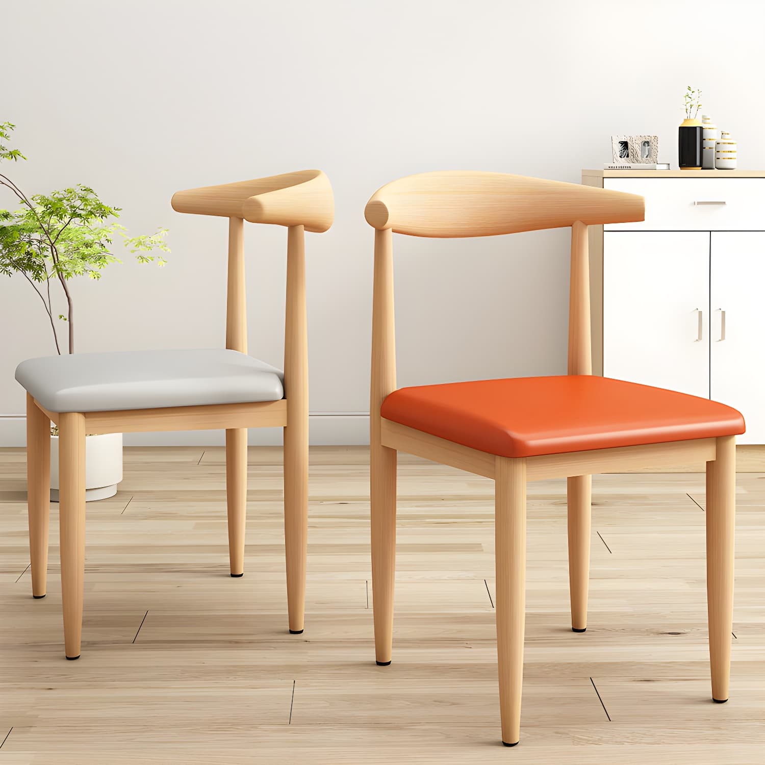 Modern Kitchen Dining Chairs Open Back Dining Chair with Metal Base thumbnail 18