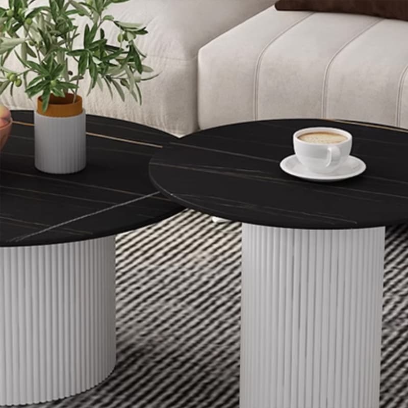 Modern Round Stone Top Coffee Table with Sturdy Metal Pedestal Base in Standard Height thumbnail 12