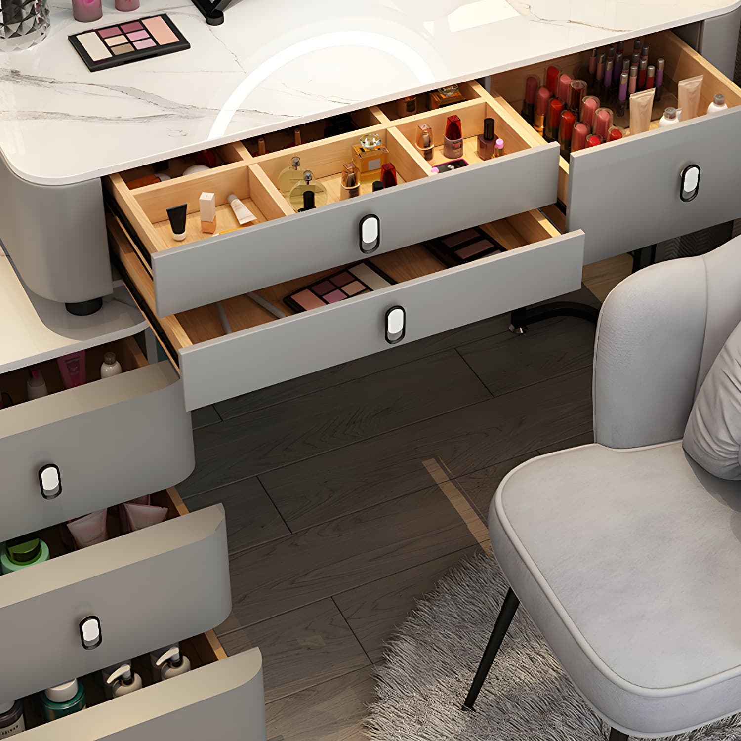 Glam Bedroom Vanity Dressing Table Stone Makeup Vanity Desk with Drawer thumbnail 11