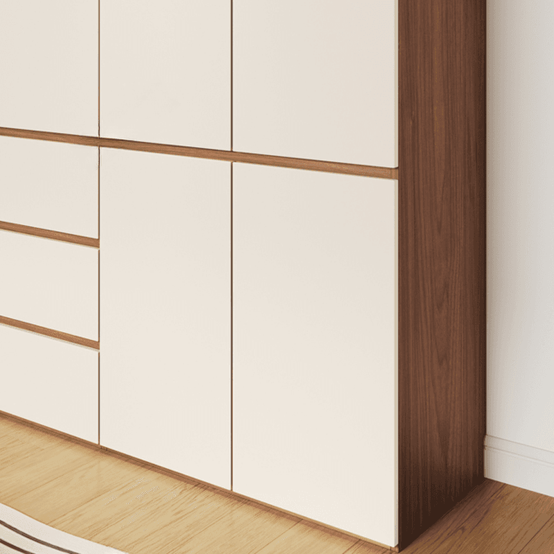 Beige Minimalist Manufactured Wood Wardrobe Closet with Soft Close Drawer, Soft Close Door, Interior Shelves, and Clothing Rod thumbnail 5