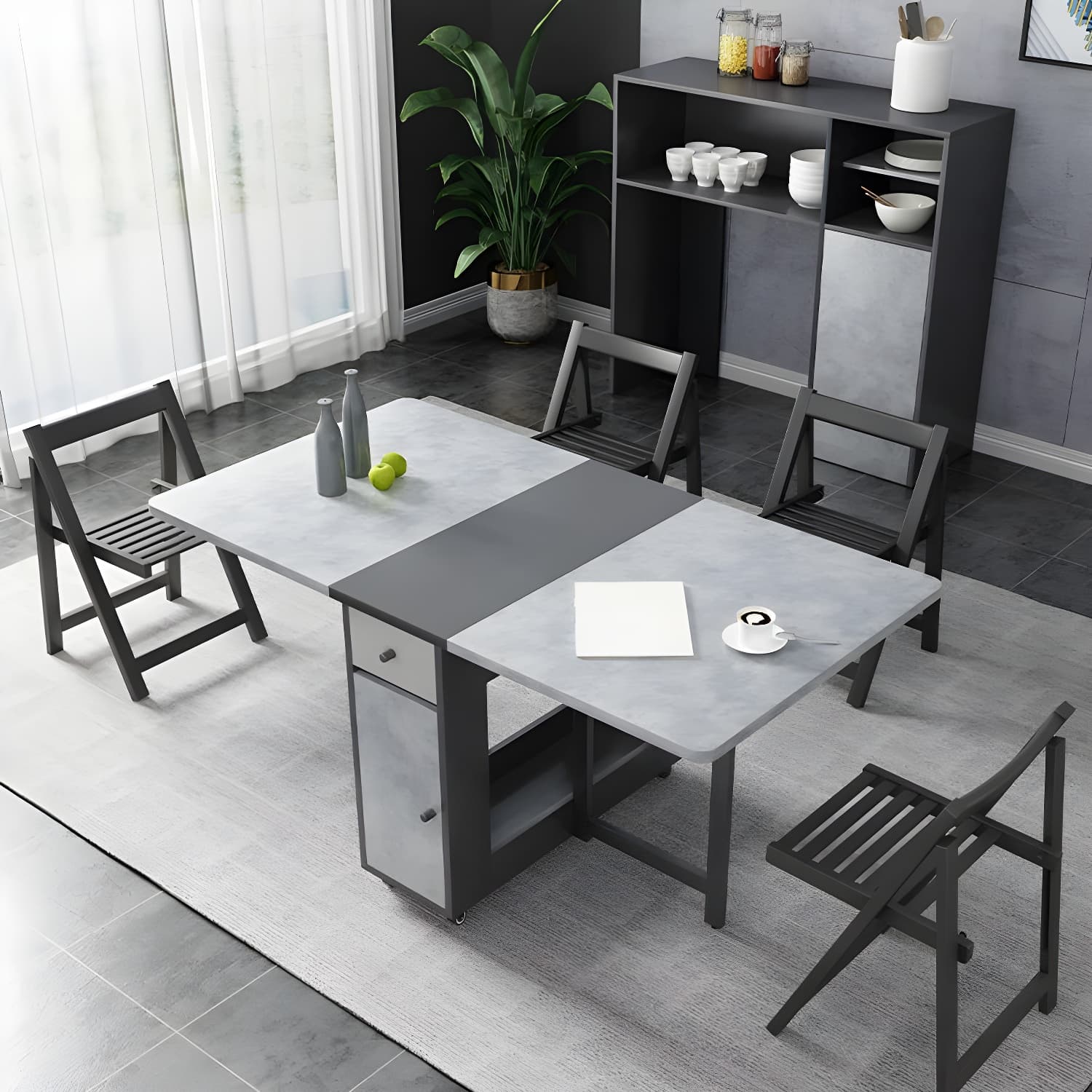 1/3/5 Piece Rectangle Shape Dining Room Furniture Set in Gray and Black thumbnail 3