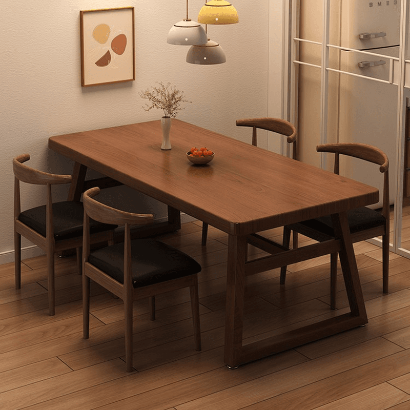 Rectangle Manufactured Wood Dining Table Set for 6/4 People with Padded Chairs, Back Support, and Brown Top thumbnail 3
