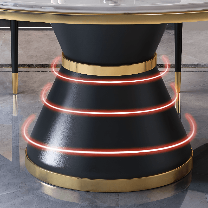Circular Slate Dining Table Set with Pedestal Base, Upholstered Swivel Chairs, and Upholstered Back thumbnail 8