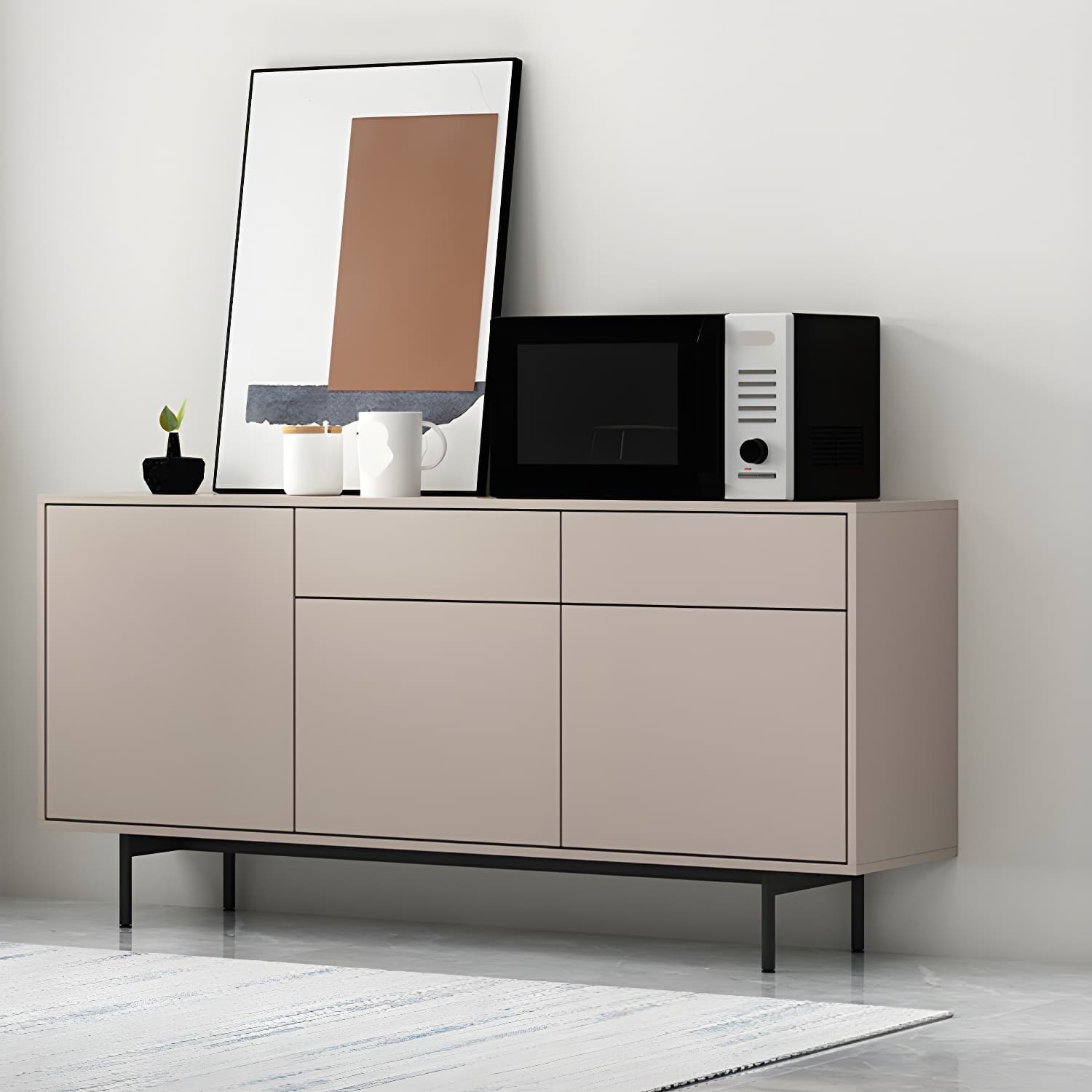Wooden Rectangle Sideboard Modern Home Sideboard Cabinet with Drawers and Door - image 8