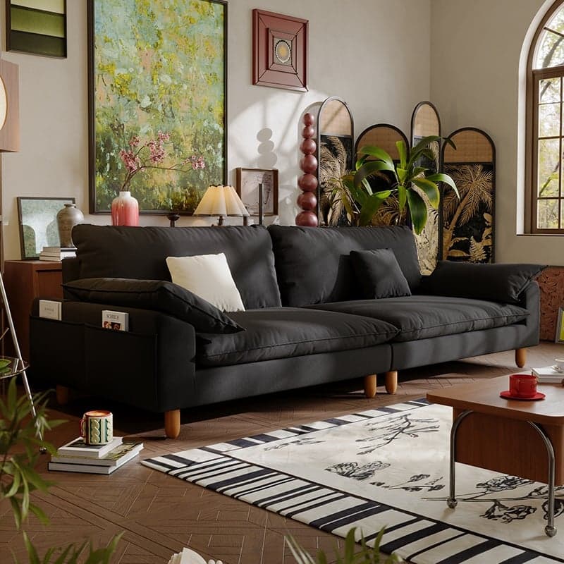 Gray/Sage/Amber Color Standard Sofa with Armrest and 4 Pillows for Drawing Room thumbnail 1