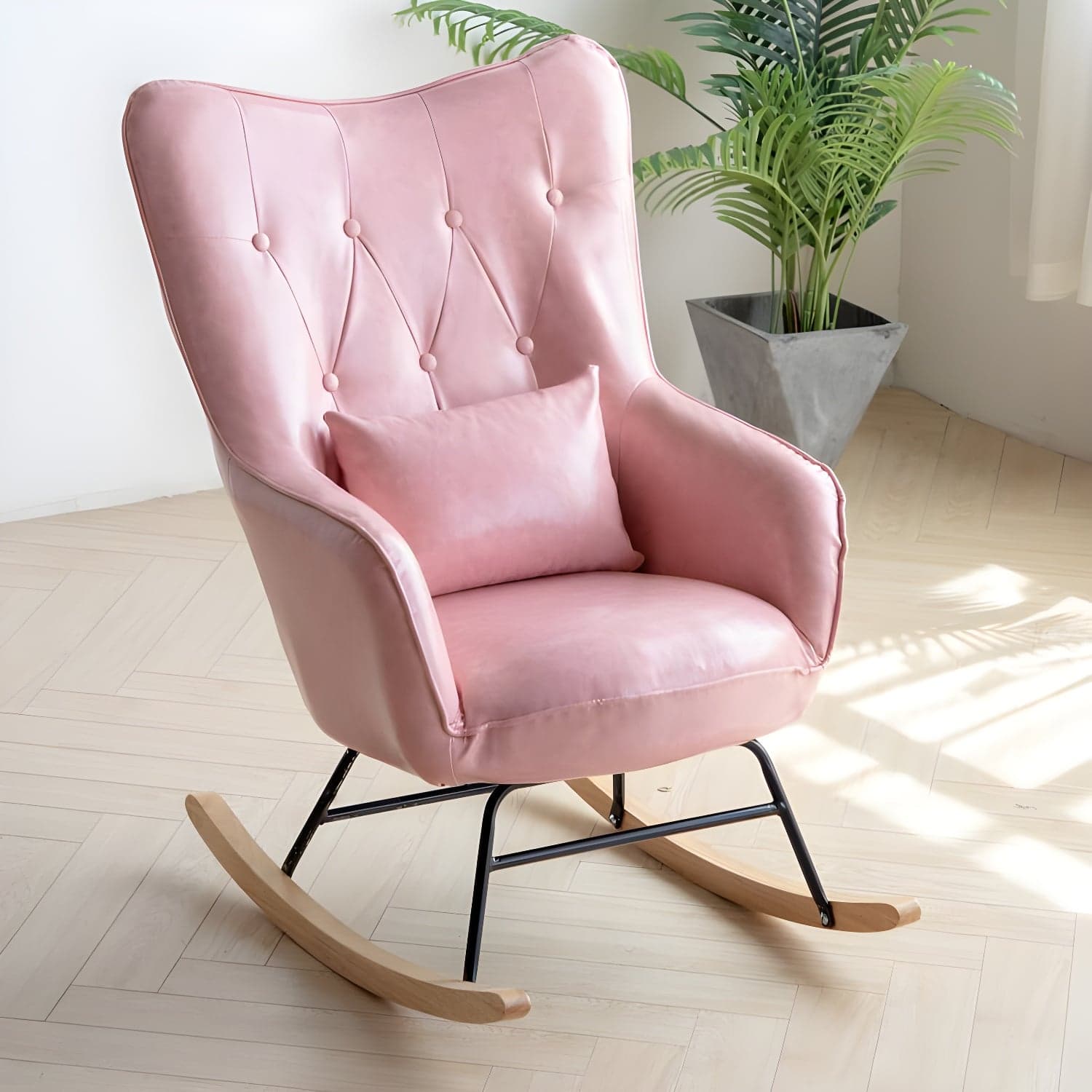 Scandinavian Rocking Chair with Wing Back and Wood Legs, Pillow Included thumbnail 8