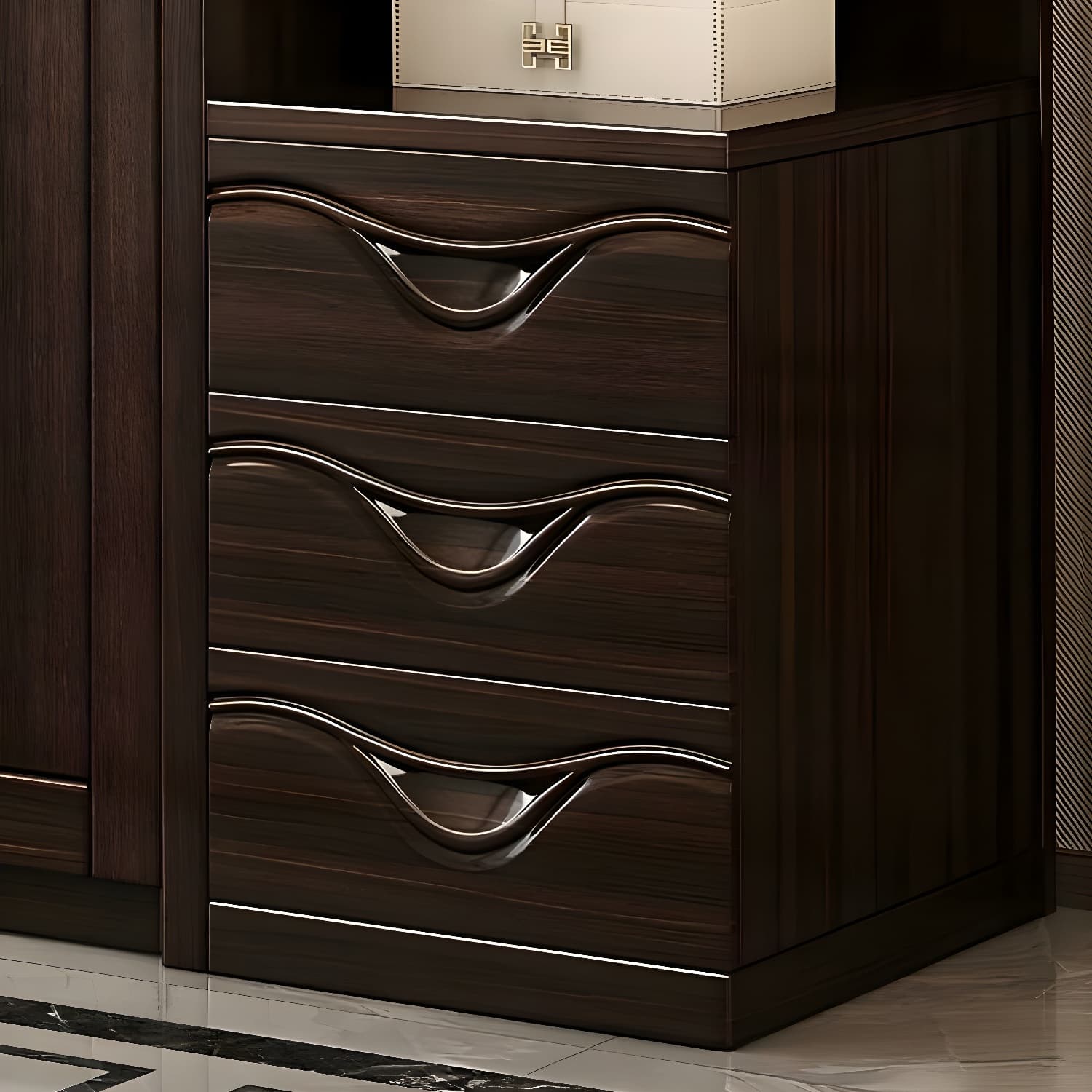 Traditional Black-brown Storage Wood Wardrobe with Clothing Rod and Shelves thumbnail 8