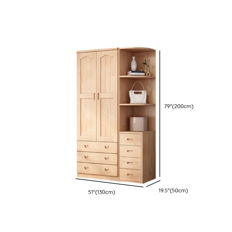Modish Natural Color Reclaimed Wood Wardrobe Armoire with Soft Close Drawer, Soft Close Door thumbnail 23