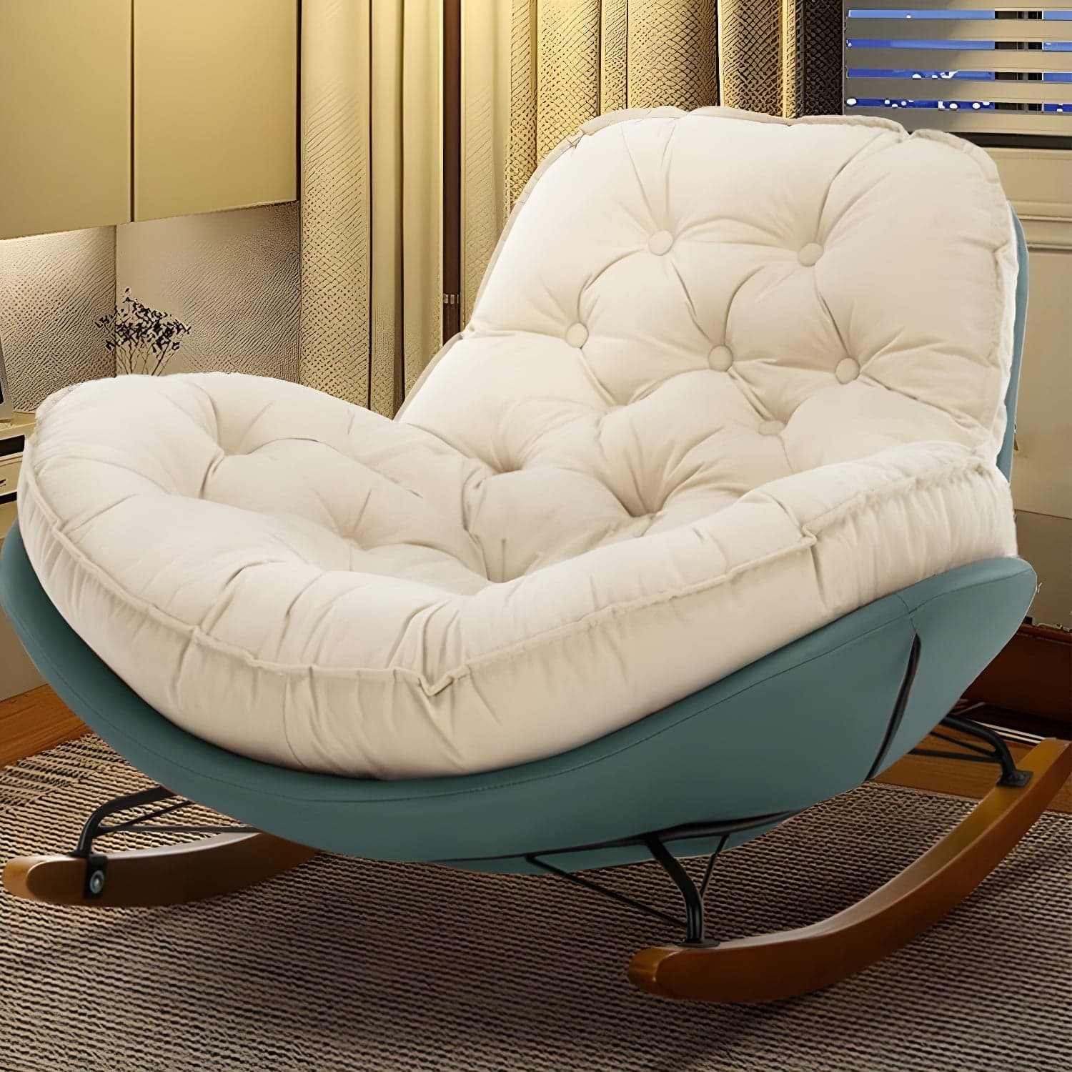 Modern Upholstered Rocking Chair - Stylish Indoor Seating with Natural Wood Legs and Tufted Design - image 4