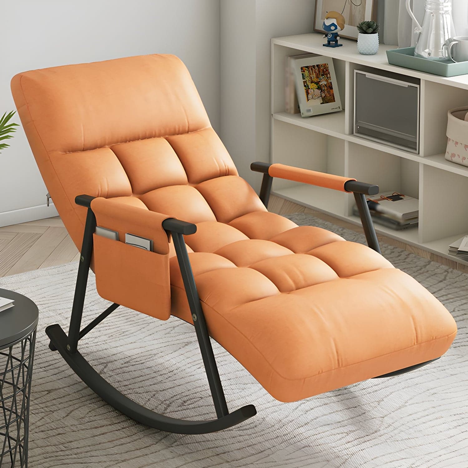 Faux Leather Rocking Chair Modern Style Rocker Chair with Storage thumbnail 5