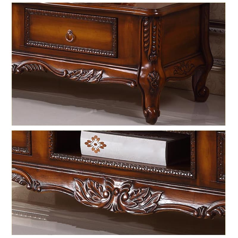 Scandinavian Brown TV Stand with Drawers & Shelves and Low Height featuring Open Storage thumbnail 3