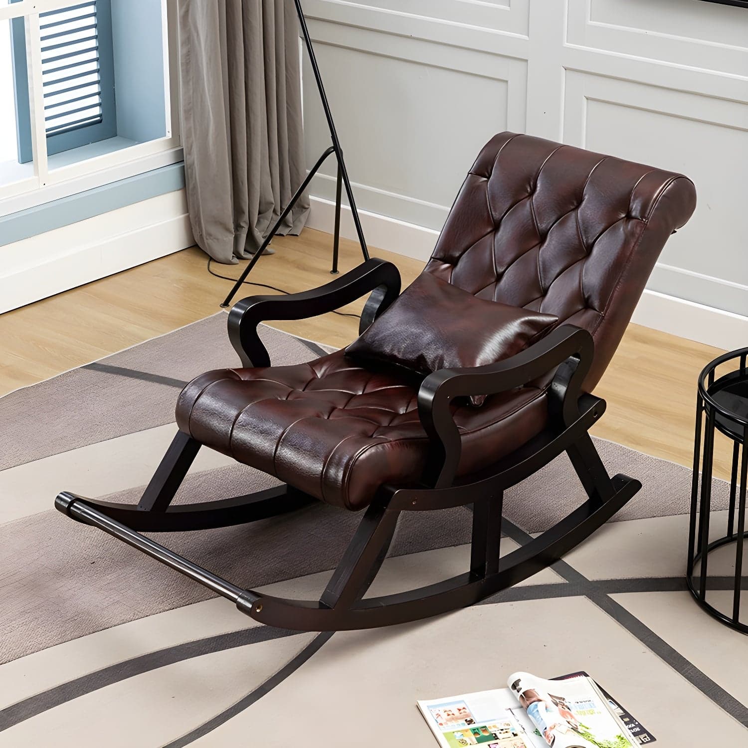 49" Wide Solid Wood Faux Leather Rocking Accent Chair with Legs thumbnail 10