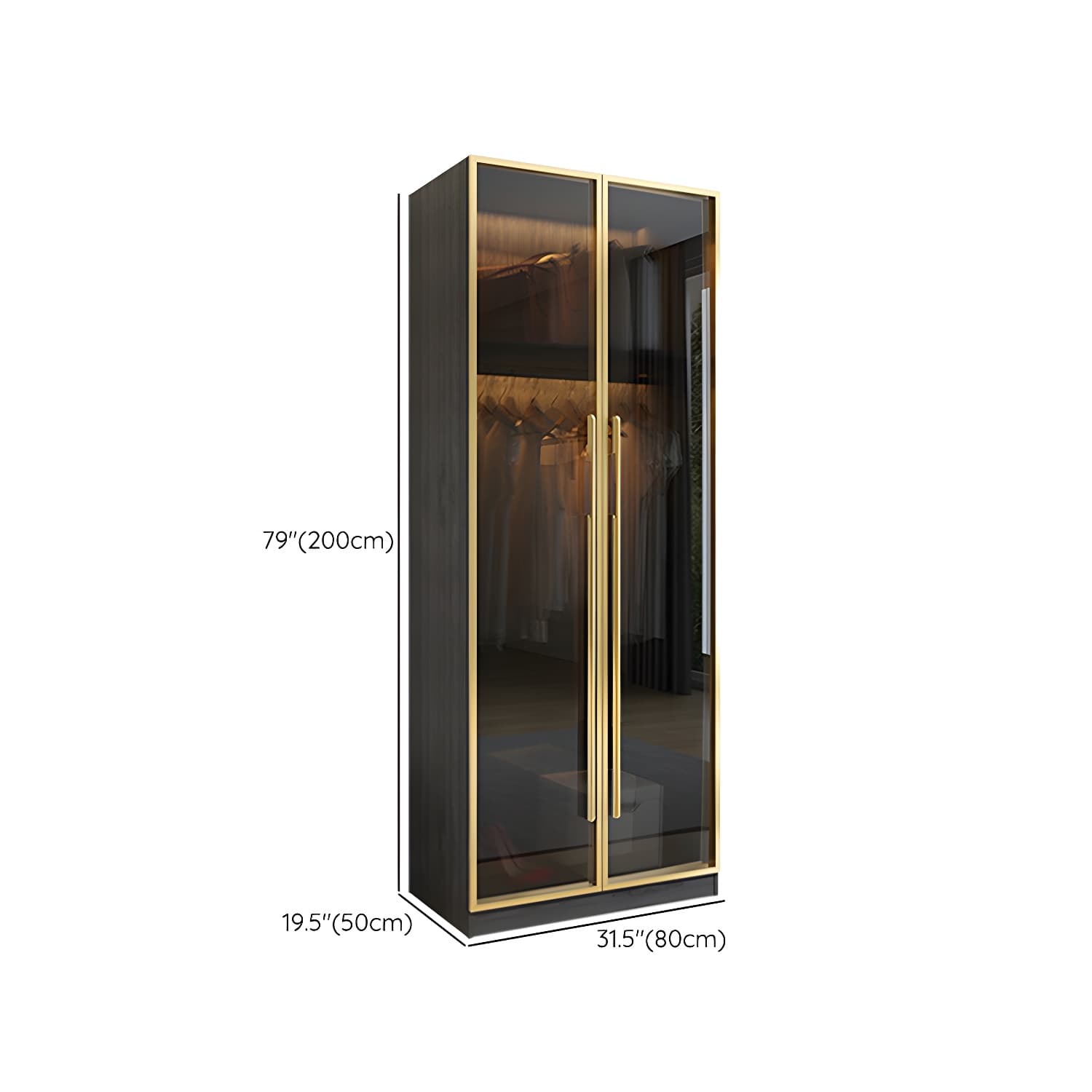 Modern Tempered Glass Doors Wardrobe Wood Frame Wardrobe without Light thumbnail 12