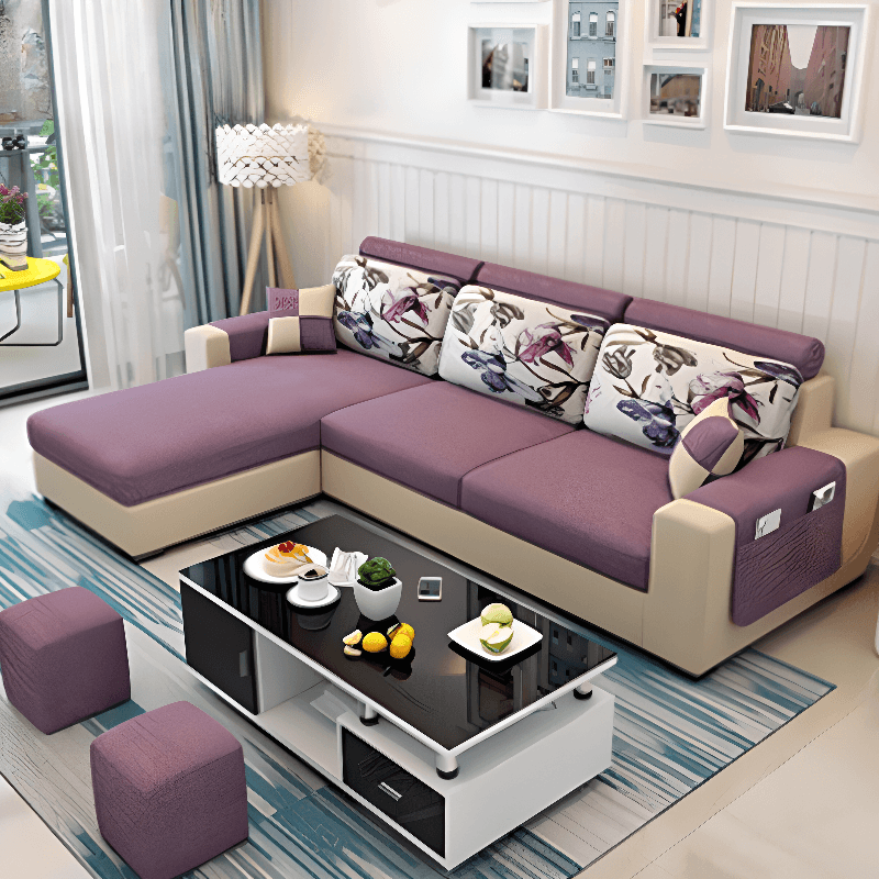 L-Shape Corner Sectional in Lavender/Olive Green/Beige with Left Hand Facing/Right Orientation thumbnail 8