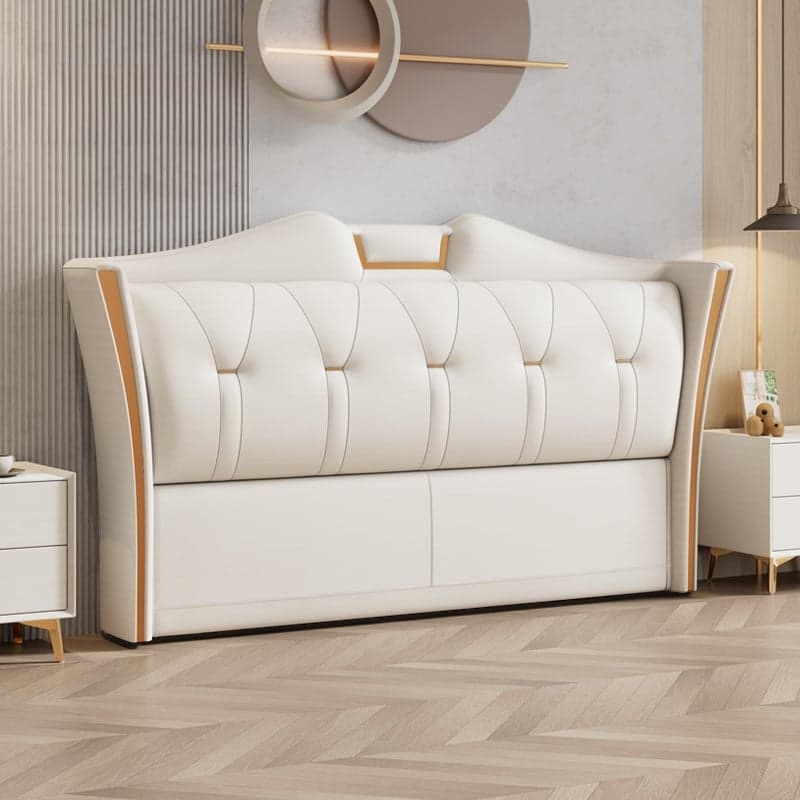 Trendy Wingback Headboard in Natural Wood with No Distressing, Camelback Shape for Queen/Full Bed, Featuring Sponge Upholstery and Standard Height thumbnail 7