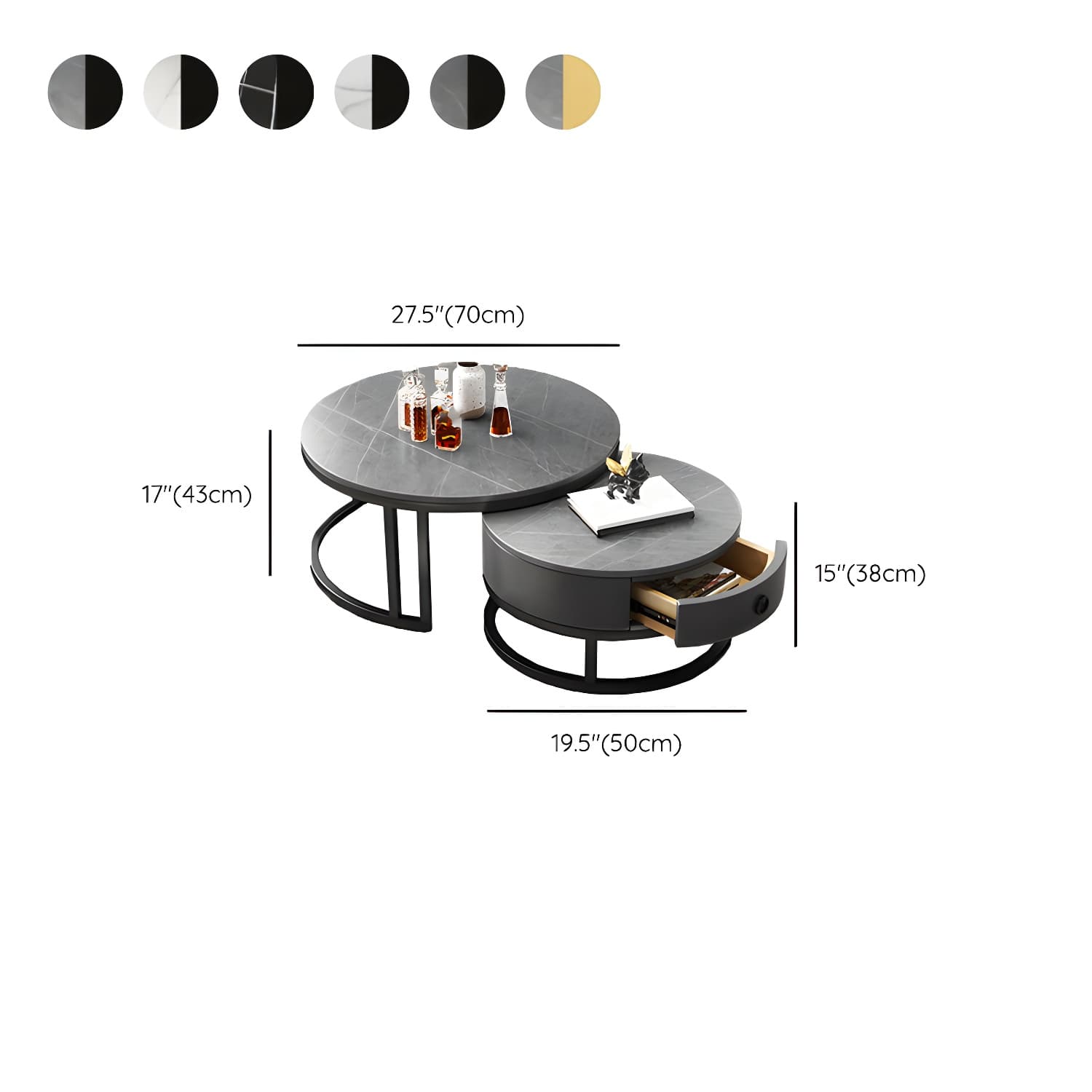 Modern Nesting Coffee Table Set Frame Round Coffee Table Set with Drawer thumbnail 20