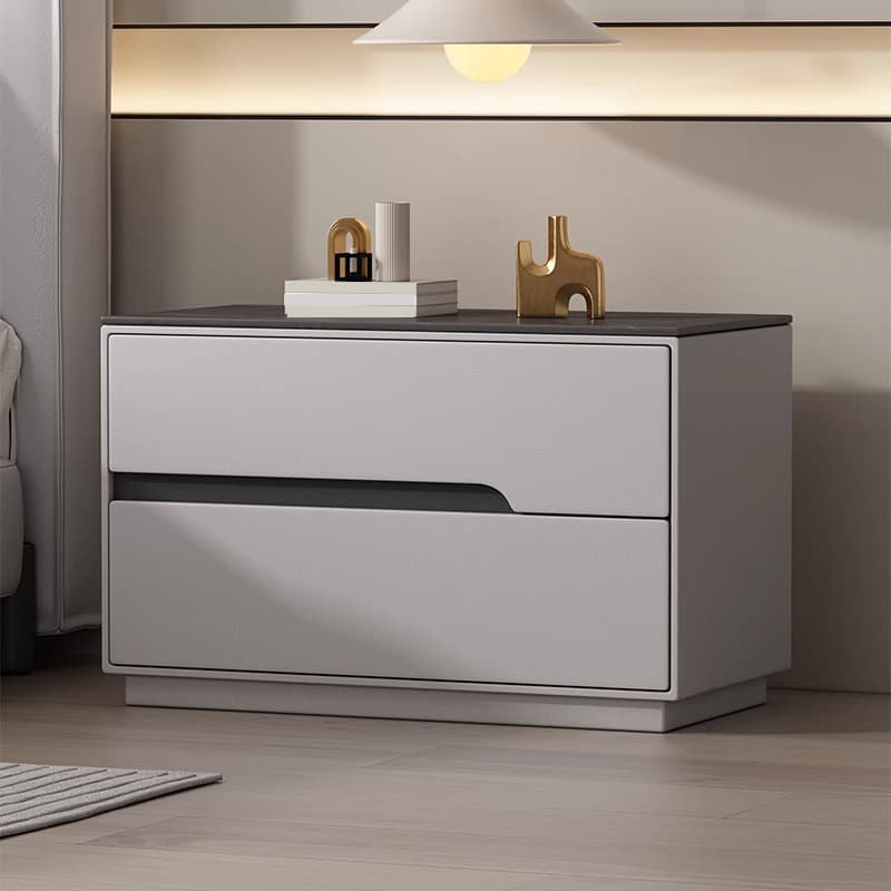 Minimalist Bedside Cabinet Nightstand with 2 Drawers and Stone Countertop thumbnail 1