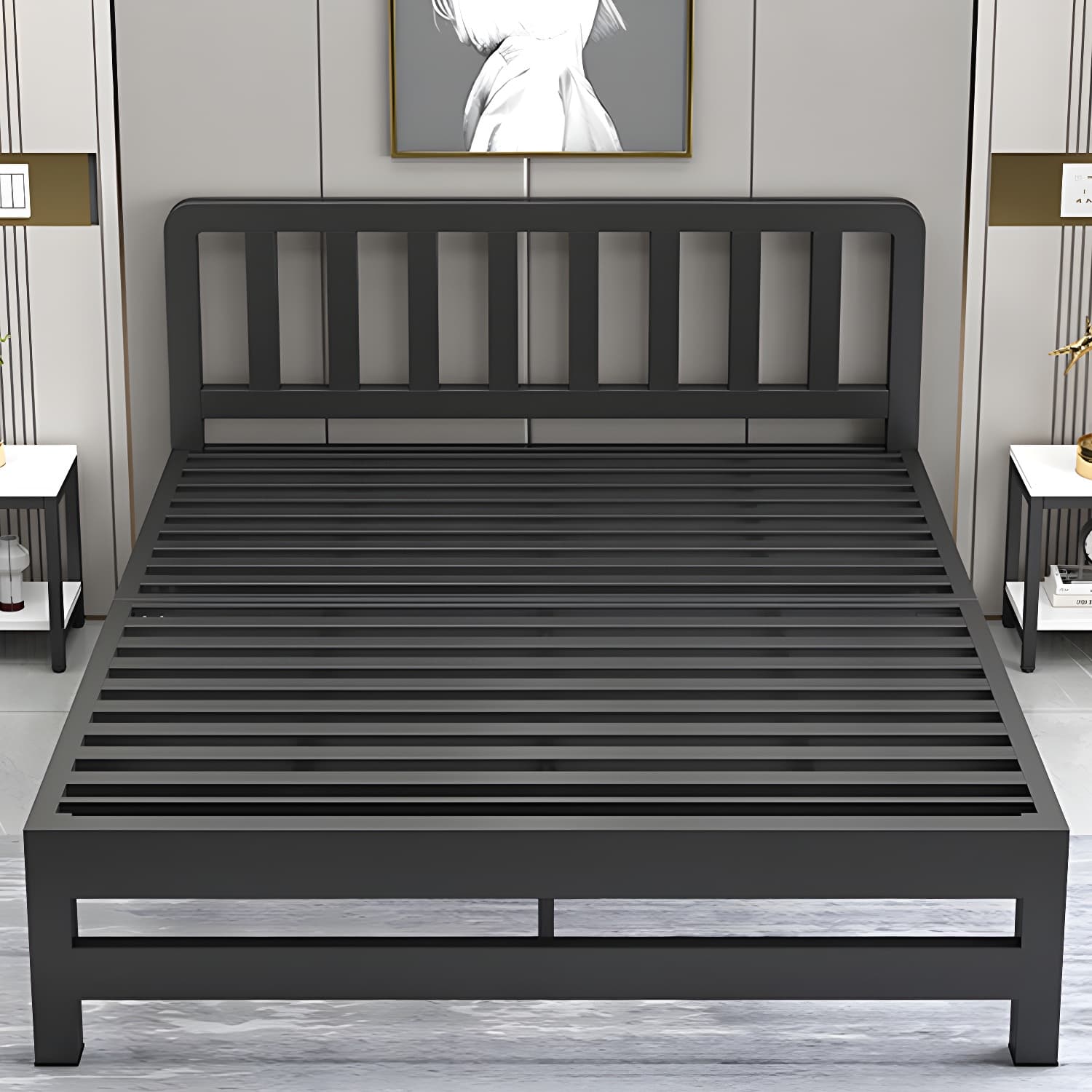 Modern Metal Bed Frame with Legs and Non-Upholstered Solid Color Design thumbnail 4