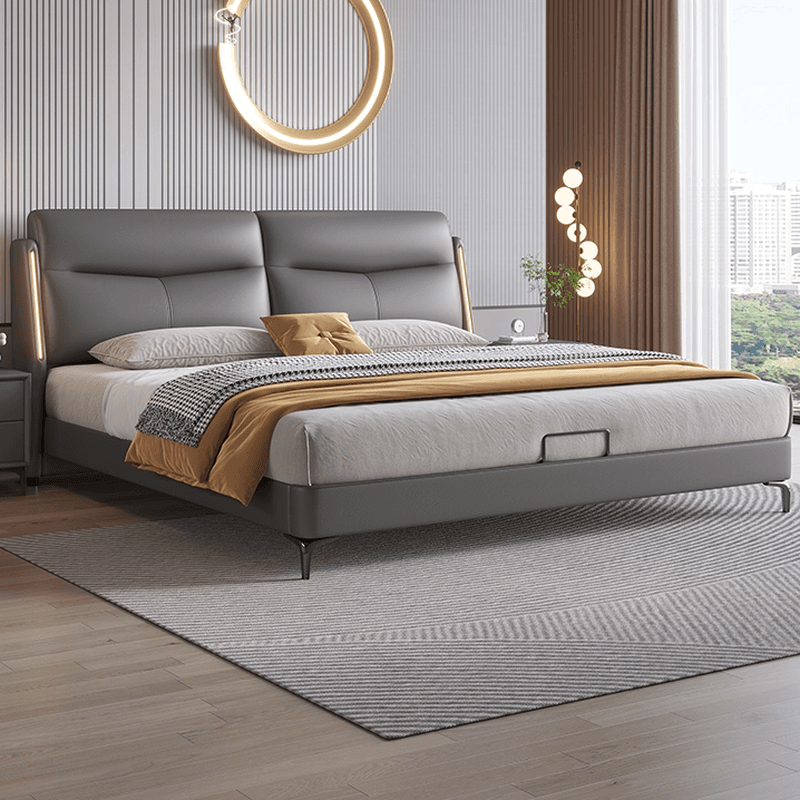 Light Gray Solid Color Storage Bed/Platform Bed with Timber Frame and Illumination Light for Living Room thumbnail 1