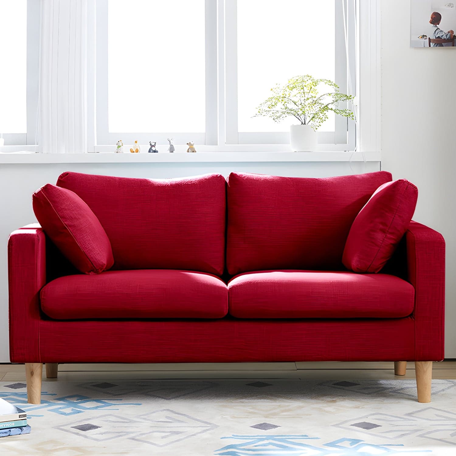 Contemporary Square Arm Couch Faux Leather Loveseat with Pillows thumbnail 15
