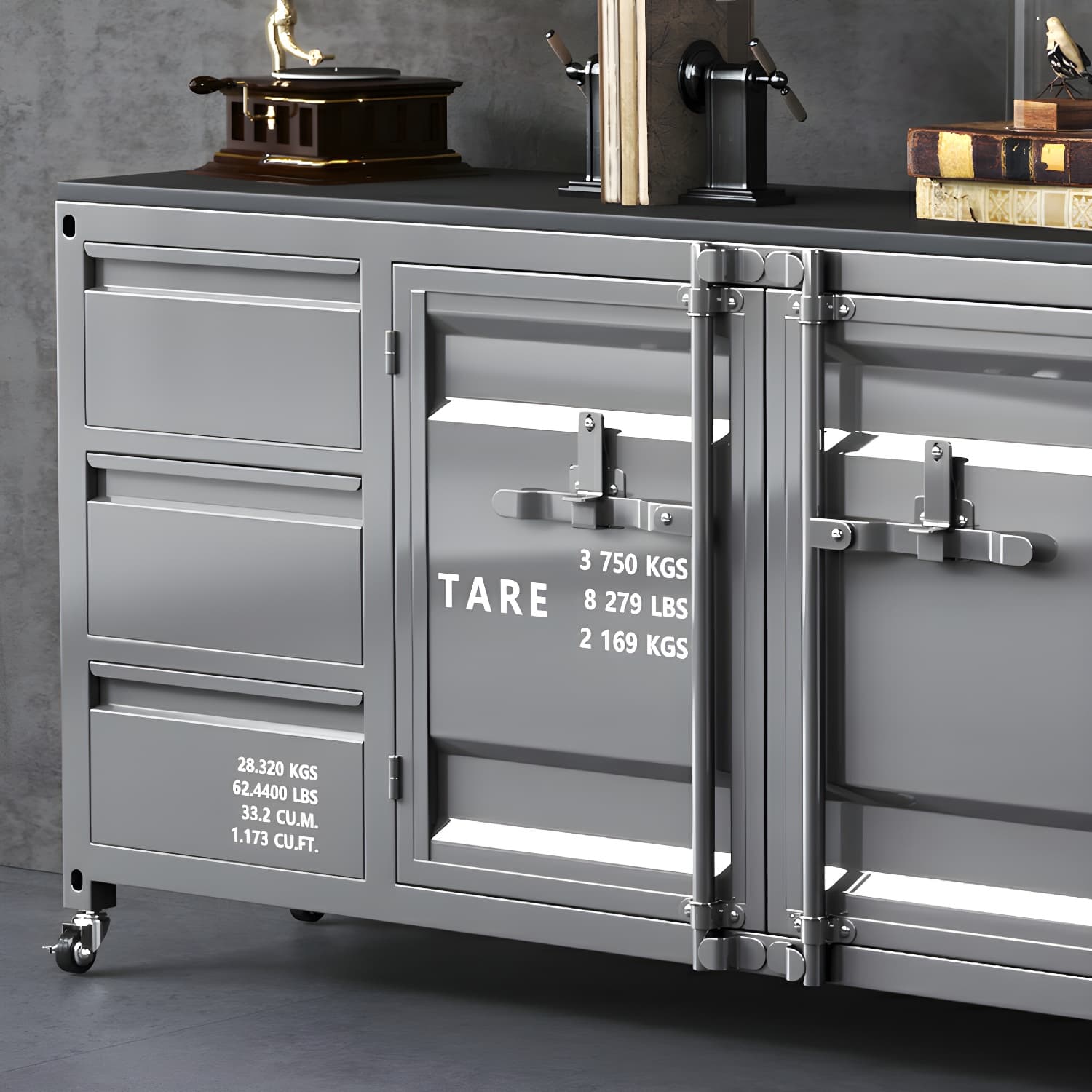 Industrial Metal Sideboard Credenza with Cabinets and Drawers thumbnail 13