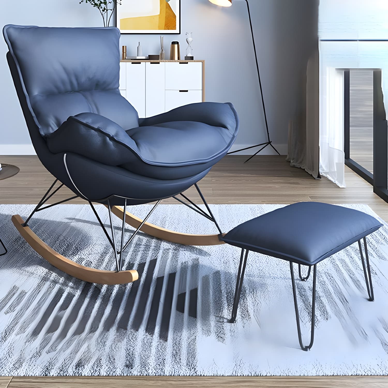 Contemporary Rocking Accent Chair Antique Finish Rocking Chair with Ottoman thumbnail 2