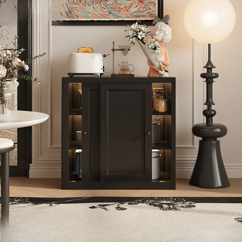 Simple Standard/Wide Sideboard with Metal Countertop, Pantry Hutch, Sliding Doors and Adaptable Shelf thumbnail 1