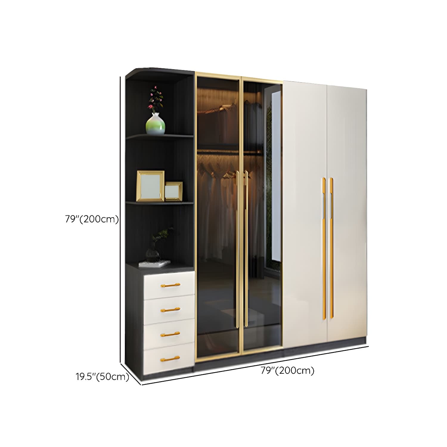 Modern Tempered Glass Doors Wardrobe Wood Frame Wardrobe without Light thumbnail 19