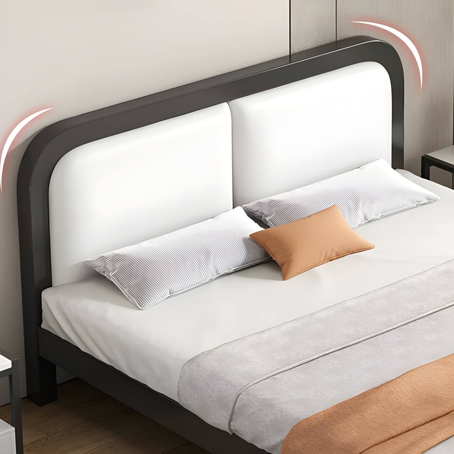 Modern Metal Panel Bed in White/Midnight Black with Easy Assembly thumbnail 9