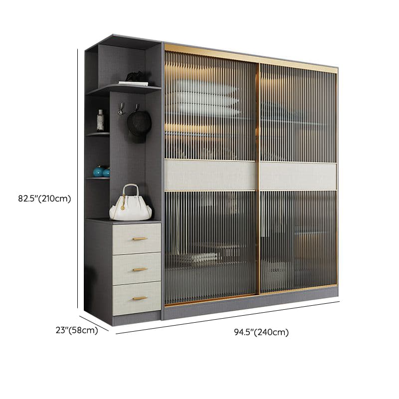 Contemporary Grey Wood Freestanding Cabinet Armoire with Lock, Interior Shelves & Soft Close Drawer thumbnail 22