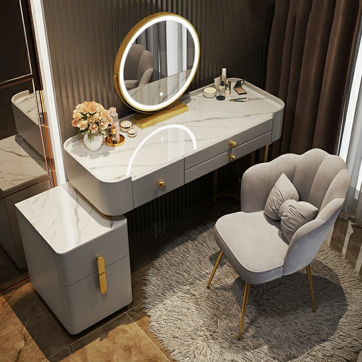 Contemporary Slate Countertop Adjustable Makeup Vanity with Drawers for Bedroom thumbnail 7