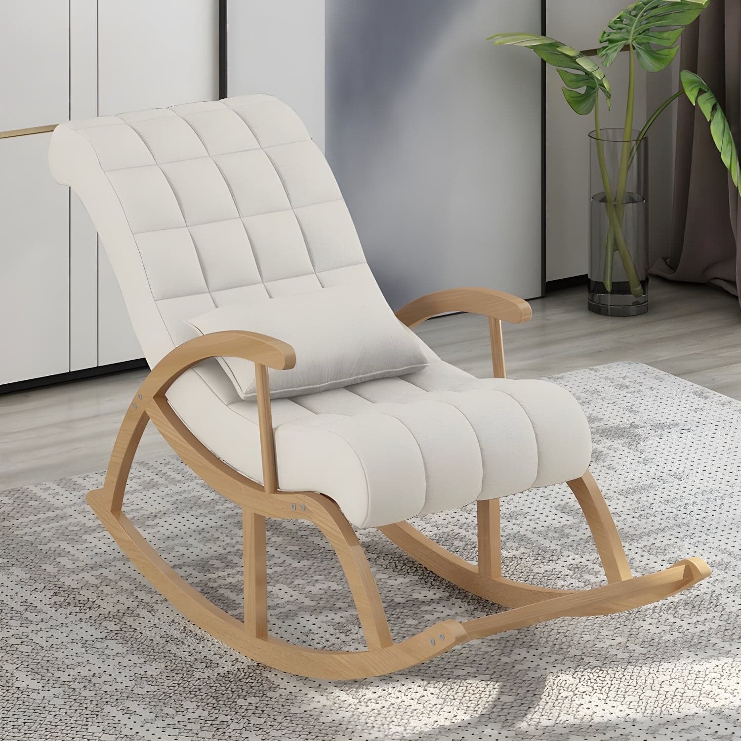 Stylish Contemporary Fabric Rocking Chair with Natural Wood Legs thumbnail 7