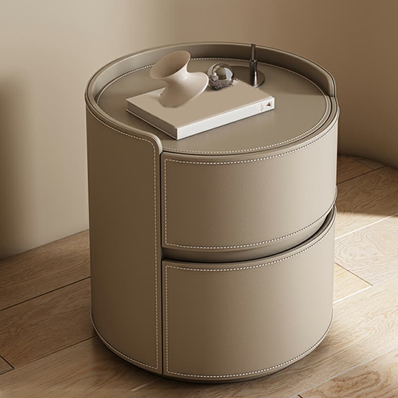 Modern Faux Leather Round Nightstand with 2 Drawers in Under 21 in. Narrow Size thumbnail 14