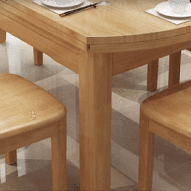 Dining Table Set with Rounded Wood Slab Top, 4 Legs, Drop Leaf, Back Seat, in White/Auburn/Amber Color thumbnail 8