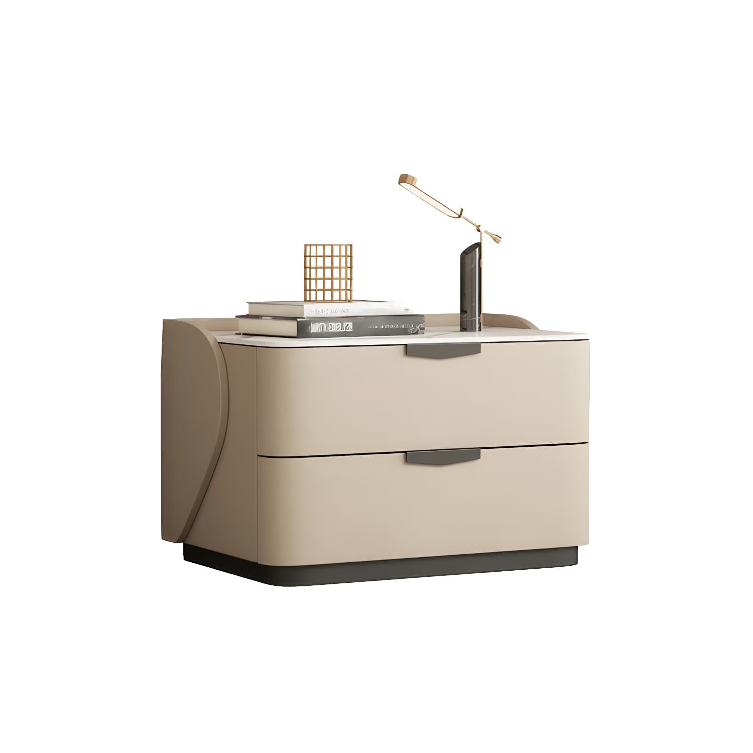 Modern Faux Leather Nightstand with Two Drawers in Light Wood thumbnail 10
