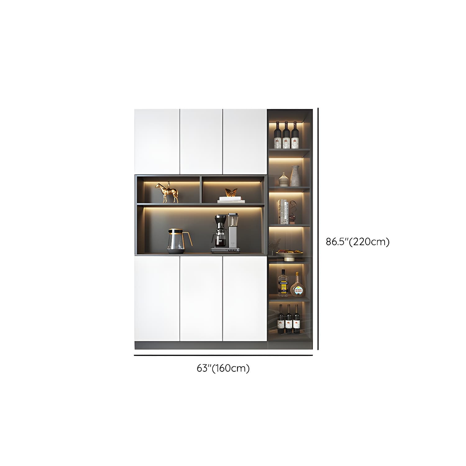 Modern Glass Adjustable Shelving Doors Wood Sideboard Cabinet with Cabinets and Drawers thumbnail 21
